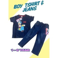 Boy Casual Cartoon Shirt and Jeans Set Kids Jeans Set / Set baju dan seluar panjang jeans denim buda
