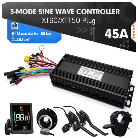 Ebike 3Mode Sine Wave Controller 36V48V52V 45A Brushless 1500W2000W with Learning Function For Elect