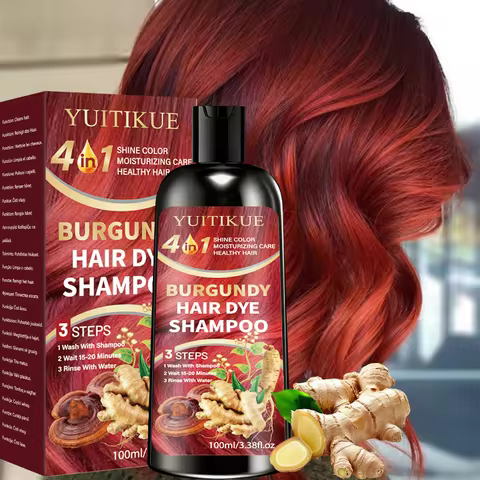 YUITIKUE 4 IN 1 Burgundy Hair Dye Shampoo Natural Ginger Herbal Long Lasting Moisturizing Hair Color