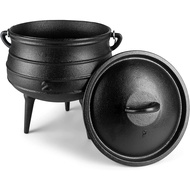 【จัดส่งภายใน 24 ชม】8L Pre-Seasoned Cast Iron Cauldron,African Potjie Pot with Lid 8.0L One