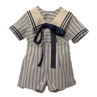 Retro Cotton Striped Navy Outfit for Boys And Girls 0-8 Years Old Short Sleeve Summer Clothing Briti