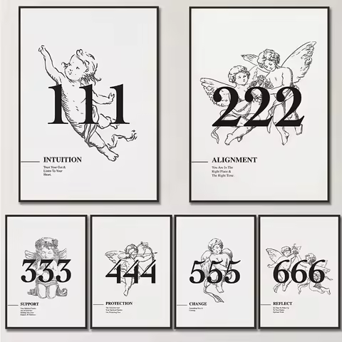 444 777 Angel Number Poster Print Canvas Painting Lucky Number Energy Spiritual Wall Art Picture for