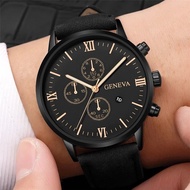 Mens Fashion Business Quartz Watch Fashion Fake Three Eye Six Pin Calendar Mens Watch Leather Belt M