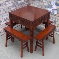 中式胡桃色實木八仙桌帶抽屜餐桌麻將桌飯桌家用柏木餐桌四方桌子