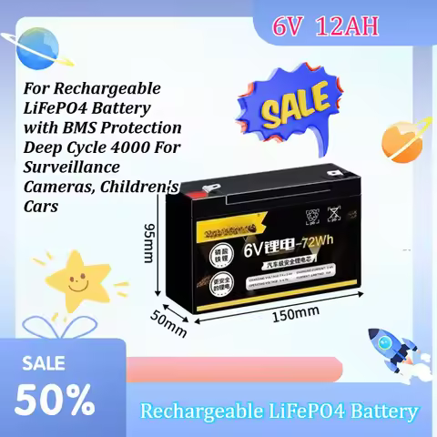 6V 12Ah 72Wh Rechargeable LiFePO4 Battery with BMS Protection Deep Cycle 4000 For Surveillance Camer