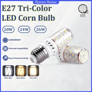 24/26W E27 Tricolor LED Corn Bulb High Brightness Energy-Saving LED Bulb for Home Office Light
