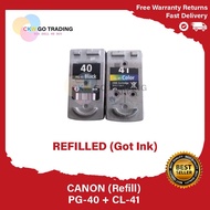 REFILLED 40 41 INK CARTRIDGES PG-40 + CL-41 PG40 CL41 / PG830 + CL831 (Refilled & Ready to use)