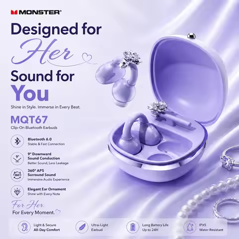 Monster MQT67 Earring Decor Earclip Bluetooth 6.0 Headphone Jewelry Ear Ornaments TWS Wireless Earph