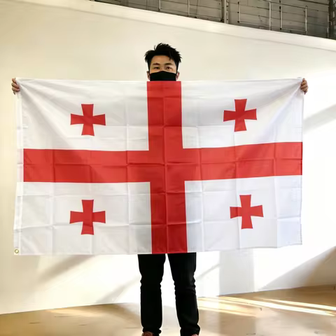 FlagGo Georgia Flag 150x90cm 3x5 FT Five Cross Design White Red National Flag Polyester Double Stitc