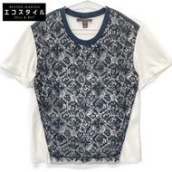 路易威登 FATS10QU0 白色 x 黑色蕾絲 Monogram 刺繡短袖鏤空連身裙，尺寸 34