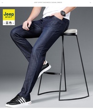 JEEP SPIRIT 1941 ESTD Summer Elastic Jeans Loose Business Mens Denim Trousers Breathable Cotton Jean