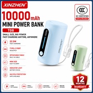【3C Certified】Xinzhen T08 10000mAh Powerbank 22.5W Fast Charging Power Bank Mini Detachable Cable Xi