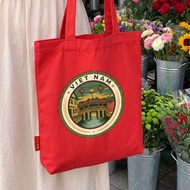 Red Canvas Tote Bag Printed with Vietnam Badge Hoi An Pagoda Lantern a-tuid1144