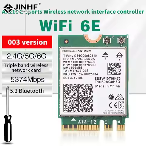 WiFi 6E ForIntel AX210 Bluetooth 5.3 M.2 Wireless Card AX210NGW 2.4Ghz 5Ghz 6Ghz 5374Mbps 802.11ax W