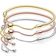 Original Rose Gold &amp; Silver Moments Sliding Clasp Adjust Bracelet Fit 925 Sterling Silver Bead Charm Bangle Diy Jewelry