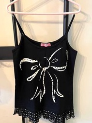 (4913) 二手Sanrio Hello Kitty x KILARA 黑色花邊背心,背面衫尾Hello Kitty圖案非常可愛, 2005年產品,M 中碼,少穿,約長60 x濶 36 cm,10