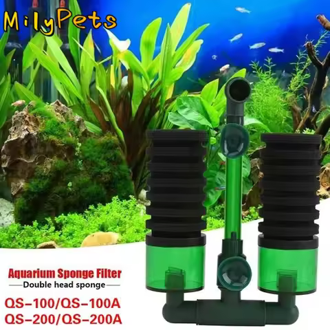 Clean QS-100A QS-200A for Fresh/Salt Water Submersible Double Head Sponges Foam Filter Aquarium Spon
