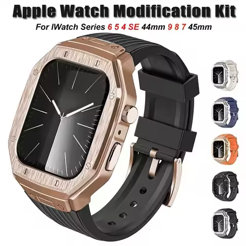 Modification Kit For Apple Watch 6 5 4 se 44mm 9 8 7 45mm Luxury Metal case+TPU Strap Replacement Ac