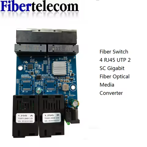 Fiber Switch 4 RJ45 UTP 2 SC Gigabit Fiber Optical Media Converter 2SC 4 RJ45 2G4E Ethernet PCBA Boa