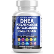 DHEA 200mg Supplement Pregnenolone 100mg for Men & Women with DIM Ashwagandha Boron 6mg Complex Calc