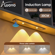 Auoyo สายรัดไฟ LED กลางคืน20/40ซม.สายรัดแสงตรวจจับมนุษย์ลดแสงได้3สีไฟใต้ตู้เซ็นเซอร์ตรวจจับการเคลื่อนไหวไร้สายชาร์จได้ USB โคมไฟตู้เสื้อผ้าอัตโนมัติแม่เหล็กบางเป็นพิเศษสำหรับห้องตู้เสื้อผ้าห้องครัว