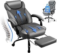 amseatec Office Chair, Big and Tall Office Chair with Foot Rest Ergonomic Office Chair Home Office Desk Chairs Reclining High Back Leather Chair with Lumbar Support（Grey）