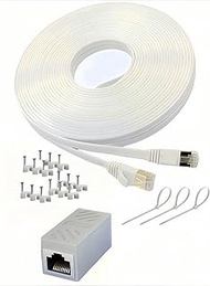 Cat7 Ethernet Cable 50 ft, Triple Shielded 10Gbps 600MHz Ultra Flat LAN Patch Cable with Industrial 