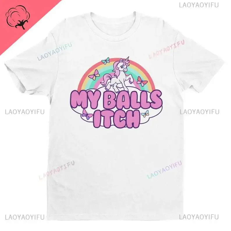Funny Meme Tshirt My Balls Itch Ironic Unicorn Rainbow Offensive Tshirt Cringe Weird Dank Meme Tee I