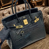 【極致天菜】HERMES 黑金 30CM BIRKIN 倒^鱷 亮面 鱷魚皮