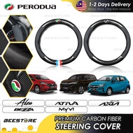 PERODUA Carbon Fiber Leather Steering Cover Penutup Stereng No Smell Ativa Myvi Alza Bezza Axia Aruz