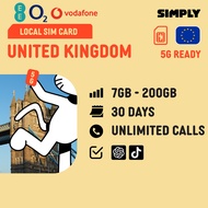 SIMPLY  UK  | EE, Vodafone, o2 | 30 Days | Total: 7GB - 125GB Data | Local UK SIM Card