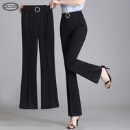 M-6XL High Waist Black Flare Suit Pants, Plus Size Women Slim Drapey Trousers