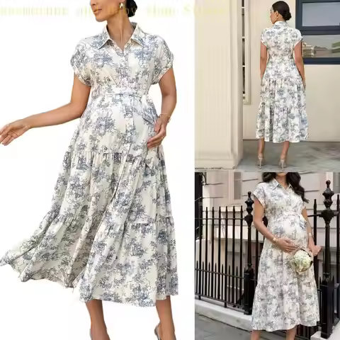 Stylish Maternity Dress Breathable Polyester Fabric Skirt Shirt Dress Perfect For Work Social Event