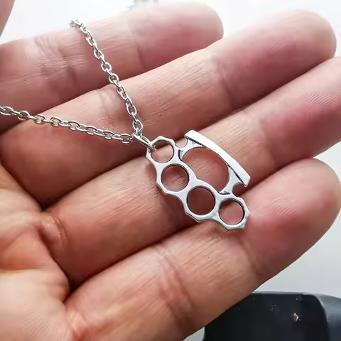 Brass Knuckles Pendant Necklace for Women Men Neck Chain Vintage Summer Gothic Goth Jewelry Trend 20