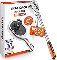 Gakago Telescopic Ratchet 1/2 Inch up to 60 cm - Extra Long Reversible Ratchet with Ergonomic Handle