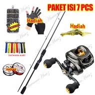 Fishing Reel Fishing Rod Set Pancing BC Reel 7.2:1 Metal Fishing Reel Max Drag 8kg Sistem 1set alat