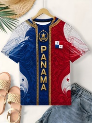 Women's Plus Size Panama Canal Themed T-Shirt - Jersey Panama Canal Print Short Sleeve Round Neck Je