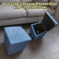 💺 Square Fabric Storage Ottoman Stool – Blue – 29 x 29 x 33 cm