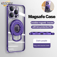 KISSCASE Electroplated Clear Magsafe Case For iPhone 15 Pro Max Full Coverage Lens Film Protector Luxury Bracket Flip With Phone Holder Stand Supported Case Apple 15 14 13 12 11 Pro Transparent Soft TPU Phone Back Cover