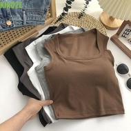 KIKO2E Sexy Square Tank Top Vest, With Chest Pads Bra Solid Color Square Collar Sleeveles Camisole, Casual Black White Grey Slim Pullover T Shirt Spice Girl