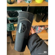Starbucks US Black Pleated Metallic Core Tumbler 710ml, full Black Water Bottle With Limited Edition Straw