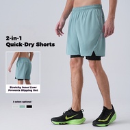 2-in-1 Sports Shorts for Men, Quick-Dry Double-Layer Lined for Basketball/Running/Gym Fitness