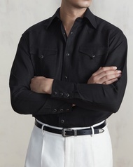 WARDROBE MINISTRY - เสื้อเชิ้ตแขนยาว Neo Western Linen-Viscose Blend Shirt in Onyx