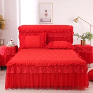 Princess Thicken Padding Bed Skirt Non-slip Flat Bed Skirt Quilted Bed Spread Soft Warm King Queen B