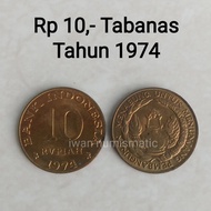 Koleksi Numismatik Uang Koin Kuno 10 Rupiah Tabanas Tahun 1974