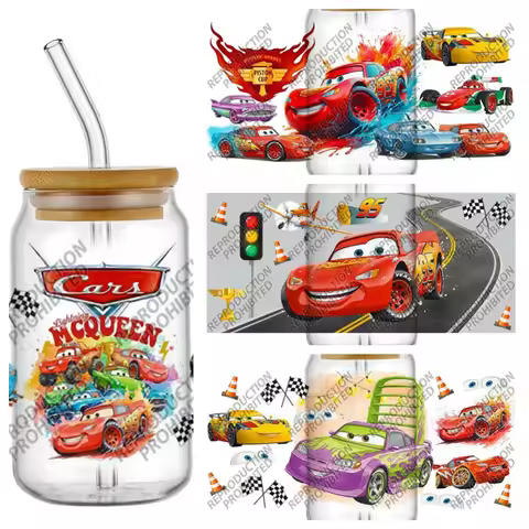 New ‌3D Cartoon Racing Car Decal Transfer Sticker for 16oz Libbey Can DIY Phone Mug Washable UV DTF 
