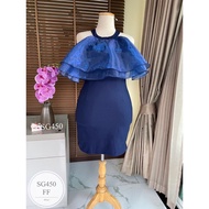 SG450  ชุดเดรสออกงาน #สาวอวบ #เสื้อผ้าคนอ้วน #bigsize ผ้าสกินนี่ยืด แต่งระบายผ้าแก้ว