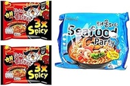 Sam Yang Samyang Buldak 3X Spicy Noodles 2 & Buldak Seafood 1 (Pack Of 3) (420Gm) (Imported) Instant