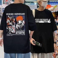 Anime Bleach Kurosaki Ichigo Graphic T-shirt Men Pure Cotton Tshirt Unisex Streetwear Man Manga Casual Vintage Loose Tees XS-4XL-5XL-6XL