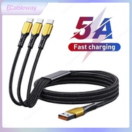 100W Multi Functional 3-in-1 Type-C Nylon Braided Anti Folding Durable Data Cable 5A High Current Ef